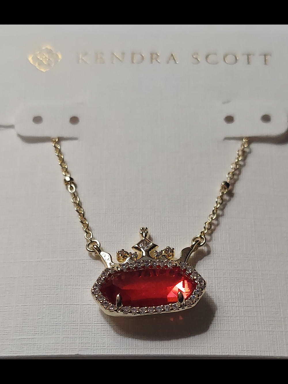 Kendra Scott Gold Necklace with Ruby Red Crown Pendant/Disney